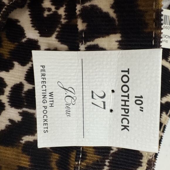 J Crew Corduroy Pants Womens 27 Brown Leopard Print 10" Toothpick Ankle Stretch - Picture 8 of 14